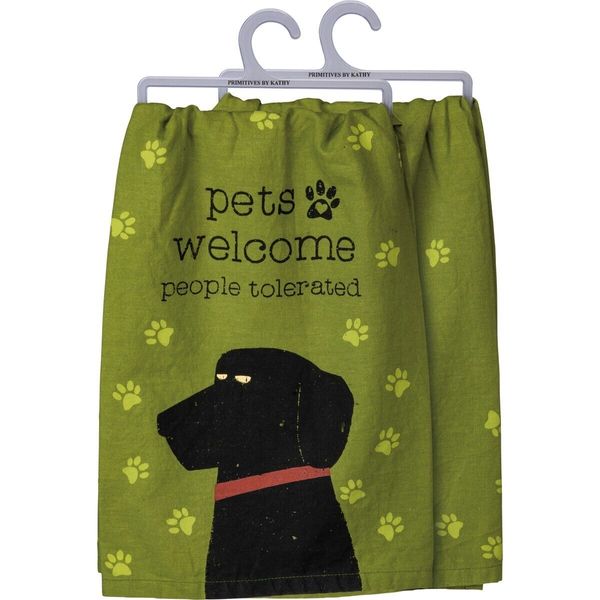 Primitives by Kathy Pets Welcome People Tolerated Kitchen Dish Towel 106326 New