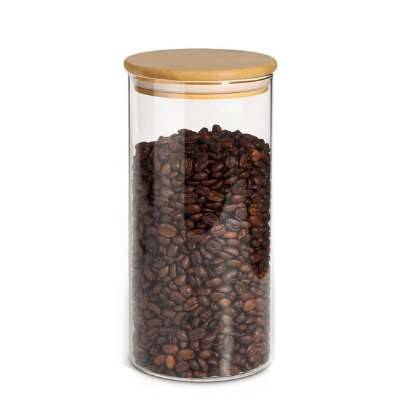 ComSaf Coffee Bean Storage Container, Glass Canister, Airtight, 1400ml Coffee Canister, Airtight Jar, Food Storage Container with Bamboo Lid, Flour, Grain, Set of 1