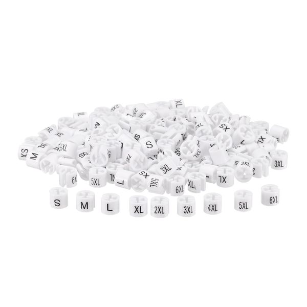 sourcing map Clothes Hanger Markers Kit S - 6XL Size Tags, Fit 3.5mm Rod Garment Size Hanger Clips Garment Color Coding Label for Clothing Hangers, White