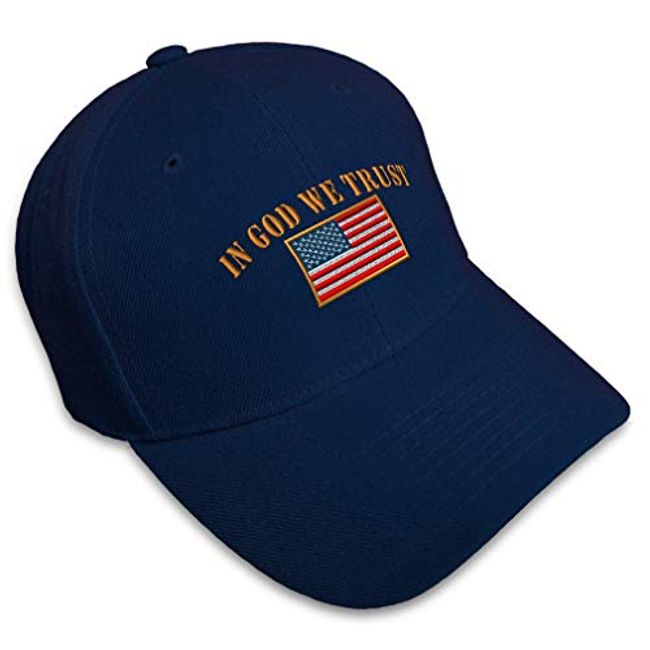 Baseball Cap in God We Trust American Flag Embroidery Countries Acrylic Hats for Men & Women Strap Closure Navy