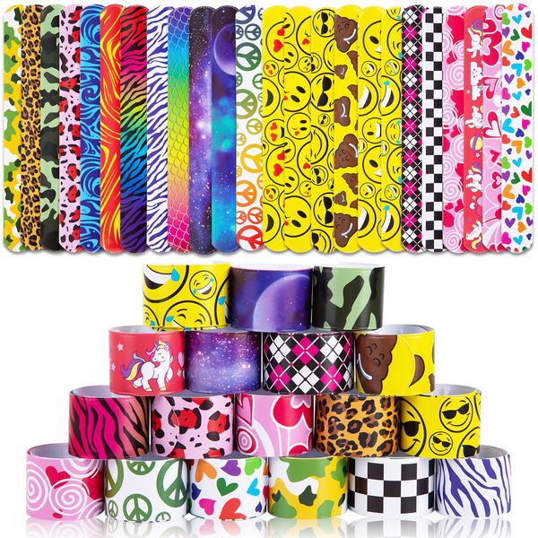 LovesTown Kids Slap Bracelets, 48PCS Slap Wristbands Snap Bracelets Emotions Camouflage Leopard Print Galaxy for kids Party Favors Classroom Prizes Birthday Gifts