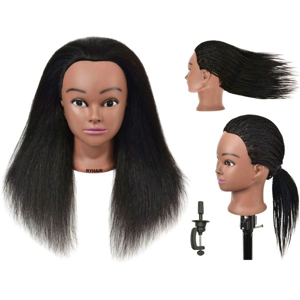 RYHAIR Mannequin Head with Human Hair for Hairdresser Training Braiding Styling Manikin Cosmetology Makeup Manican Doll Display Practice with Stand