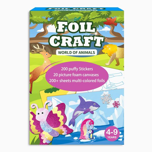 SOOVSY 200 Sheets Animals Foil Art Fun Kit for Kids, Foil Art for Kids Crafts Kit DIY Creative Activity Birthday Christmas Gift Travel Toys for 4 5 6 7 8 9 Years Old Kids Girls Boys Arts & Crafts