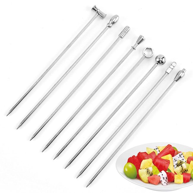 Cocktail Picks Stainless Steel Set of 8 Silver Hors D'oeuvres Pins Pintxos Cocktail Pins Fruit Picks Party (Stainless Steel)