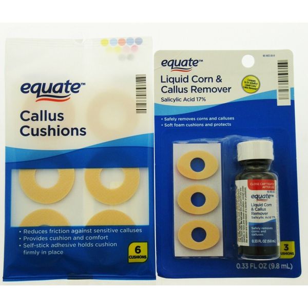 Equate Liquid Corn & Callus Remover & 6 Callus Cushions Foot Feet Care