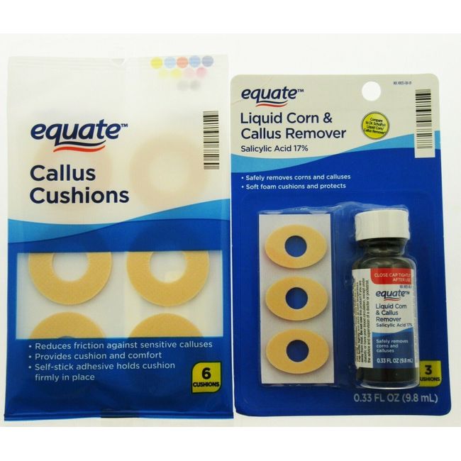 Equate Liquid Corn & Callus Remover & 6 Callus Cushions Foot Feet Care