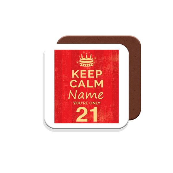 MUGGZ - Personalised - Coaster - 21st Birthday Gift - Keep Calm Design - Red