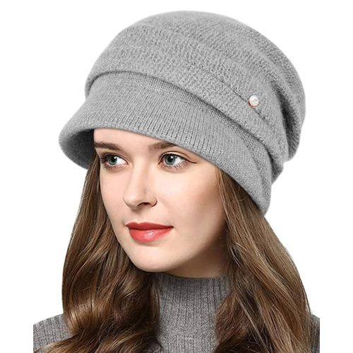 Wantonfy Women's Knitted Hat Winter Warm Beanie Winter Hat Peaked Cap Hats Caps for Women, gray