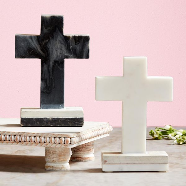 THINGS REMEMBERED White Marble and Wood Cross