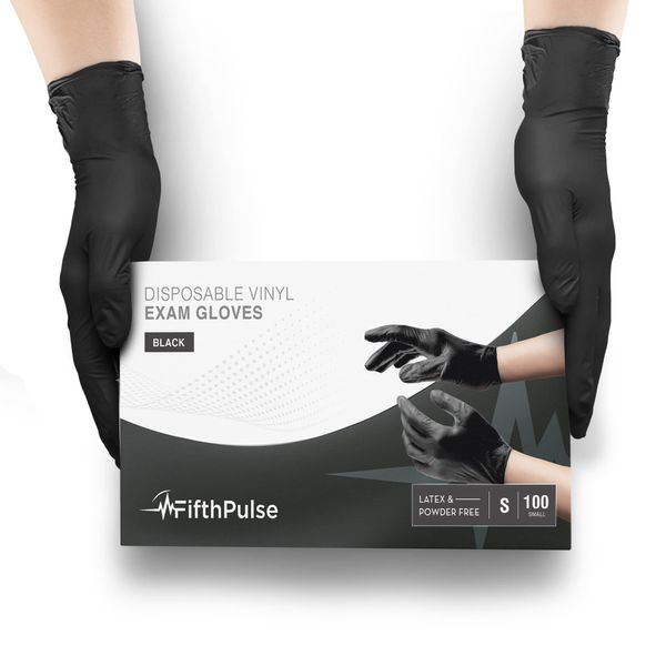 Black Vinyl Disposable Gloves Small 100 Pack - Latex Free, Powder Free Medical Exam Gloves - Surgical, Home, Cleaning, and Food Gloves - 3 Mil Thickness