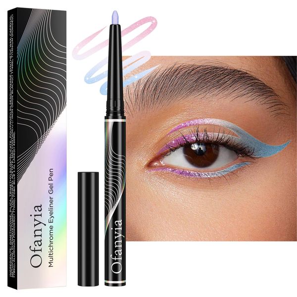 Ofanyia Multichrome Eyeliner Pencil, Metallic Shimmer Gel Eyeliner, Intense Color Shifting Eye Liner Makeup, Waterproof Smudge Proof Easy To Color Gel Eyeliner Pencil (02#Pale Pink White Eyeliner)