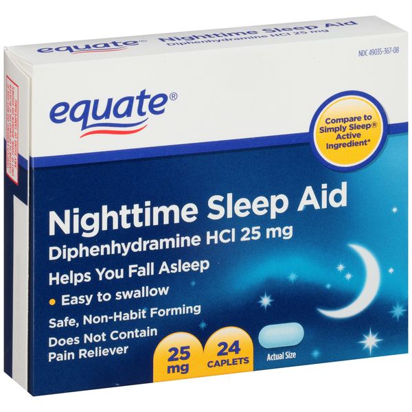 Equate - Nighttime Sleep Aid 25 mg, 24 Mini-Caplets (Compare to SimplySleep)