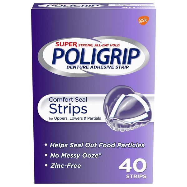 Super PoliGrip Denture Adhesive, Comfort Seal Strips 40 ea (Pack of 6)