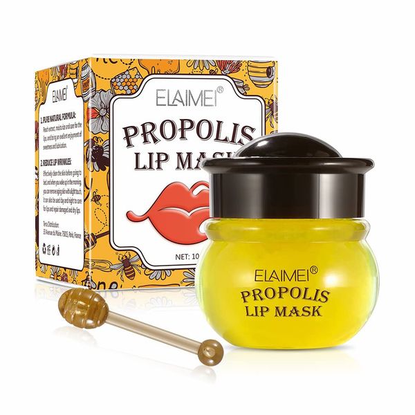 ZHOUJIE Honig-Lippenmaske, Propolis feuchtigkeitsspendende Honig-Lippenmaske Lippenbalsam nährende Lippenpflege, wiederherstellen, hydratisieren & aufpumpen trockene, rissige Lippen für Frauen