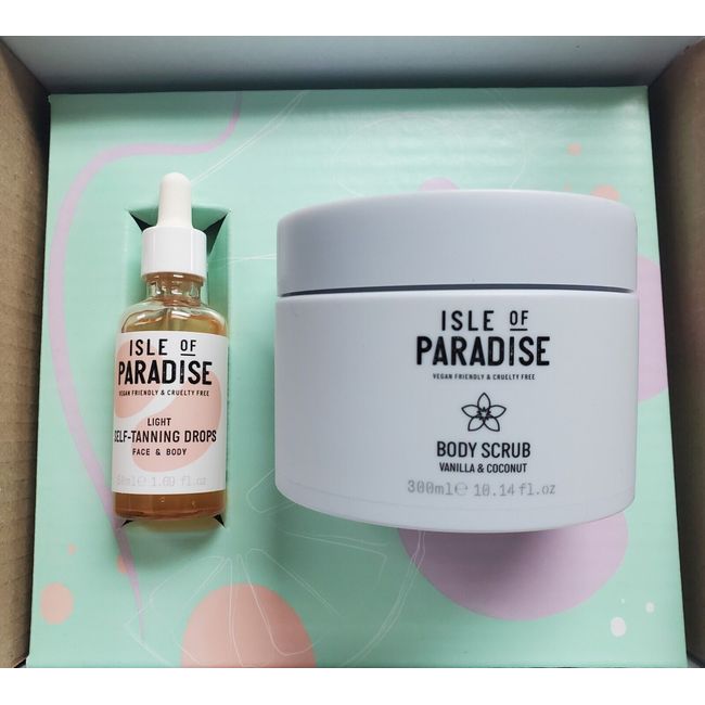 New! Isle of Paradise Body Scrub Vanilla & Coconut + Self-Tannning Drops Light