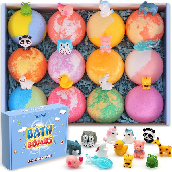 Bath Bombs for Kids with Toys Inside for Girls Boys - 12 Pack Organic Bubble Bath Fizzies Bomb, Gentle and Kids Safe, Ideal Gift for Easter Eggs Stuffers Birthday Christmas