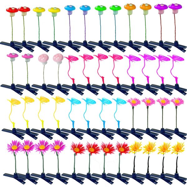 48 Pcs Bean Sprout Hair Clips Mixed Style Mushroom Hairpins Sunflower Headwear Butterfly Barrettes Daisy Hair Accessories for Women Kids Girls Lady Home School Party