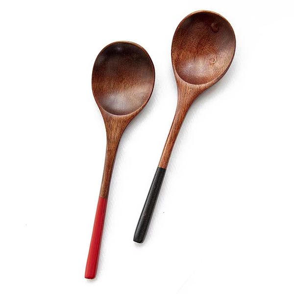 KXLCGYK Wooden Spoons, Set of 2, Total Length 6.5 inches (16.5 cm), Lightweight Soup Spoons, Wooden Cutlery, Curry, Spoons, Risotto Spoons, Wood Dinner Spoons, Lacquered