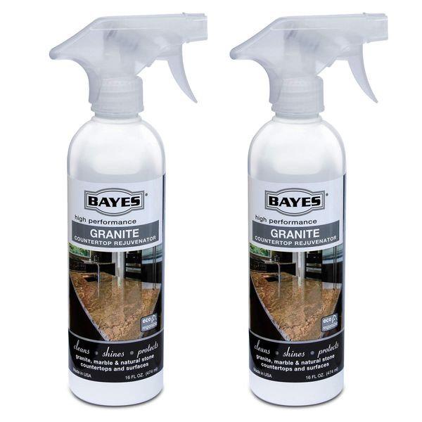 Bayes Granite and Stone Daily Cleaner and Protectant - Cleans, Shines, and Protects - For Granite, Quartz, Marble, Tile, and Natural Stone Surfaces - 16 oz, 2 Pack