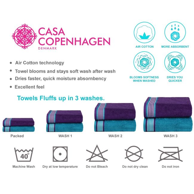 CASA COPENHAGEN Solitaire Designed in Denmark 600 GSM 2 Large Bath Towels 2 Large  Hand Towels 2 Washcloths Super Soft Egyptian Cotton 6 Towels Set for  Bathroom Kitchen & Shower - Black + White