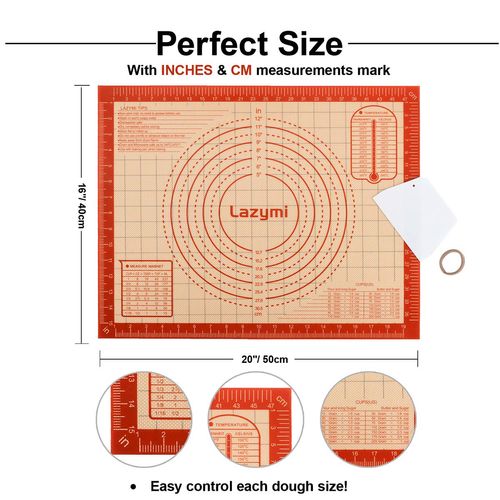Thick Silicone Baking Mats Sheet, Non Stick Pastry Rolling Mat with Measurement 40×50cm, Non-Slip Silicon Dough kneading Mat, Counter Table Mat, Placemat, for Pie/Cake/Pizza Mats (Red+Scraper)