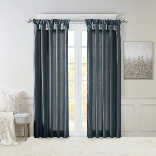 Madison Park Emilia Faux Silk Single Curtain with Privacy Lining, DIY Twist Tab Top, Window Drape for Living Room, Bedroom and Dorm, 50x84, Teal
