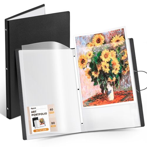 JoyCat Art Portfolio Binder 11"x17",40 Pockets Art Folder with Clear View Pages, 80 Sheets Presentation Binder for Artists and Students (Black)