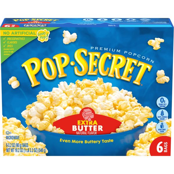 Pop Secret Microwave Popcorn, Extra Butter Flavor, 3.2 Oz Sharing Bags, 6 Ct