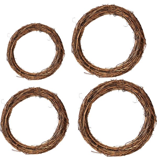 DBAILY 4pcs Natural Grapevine Wreathes Vine Branch Wreath Christmas Autumn Rattan Wreath Halloween Wreaths for Front Door for Halloween Easter Wall Hanging Wedding Holidays New Year Garden