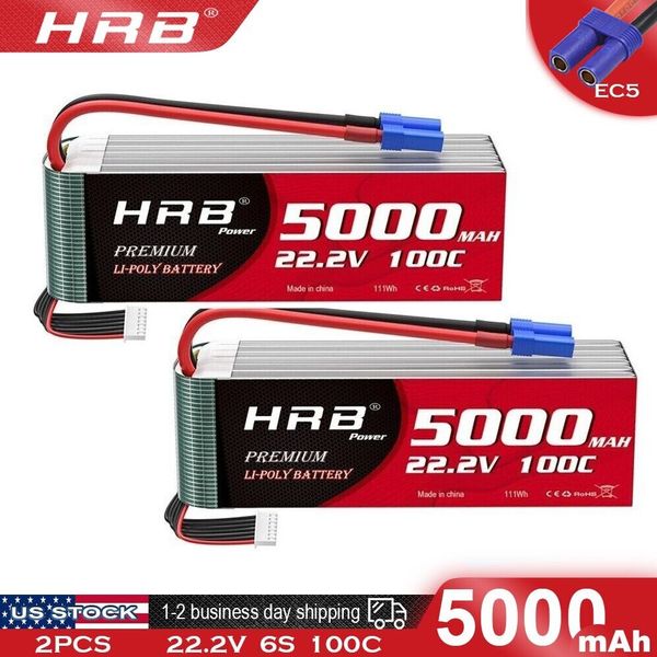 2x HRB 6S 5000mAh 22.2V LiPo Battery EC5 for RC Helicopter Airplane Car Truck