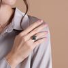 Esse Marcasite Sterling Silver Black Enamel Green Chalcedony & Marcasite Statement Ring (O)