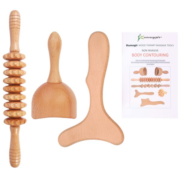 Komogir 3-in-1 Wooden Massage Tools for Lymphatic Drainage, Body Contouring and Anti-Cellulite