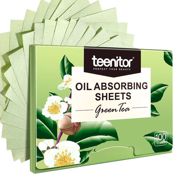 Teenitor Oil Blotting Sheets for Face, 100 Sheets Green Tea Oil Absorbing Tissues Paper, Large 10cmx7cm Oil Blotters