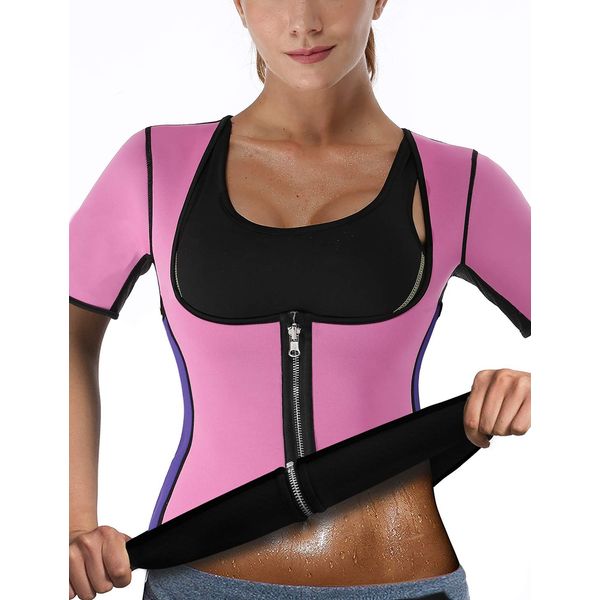 DoLoveY Women Sauna Sweat Vest with Sleeves Neoprene Fitness Shirt Workout Body Shaper Sport Tank Top