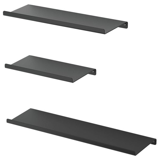 SRIWATANA Black Floating Shelves, Metal Wall Shelves Set of 3 for Bedroom, Living Room, Bathroom, Kitchen, Matte Black