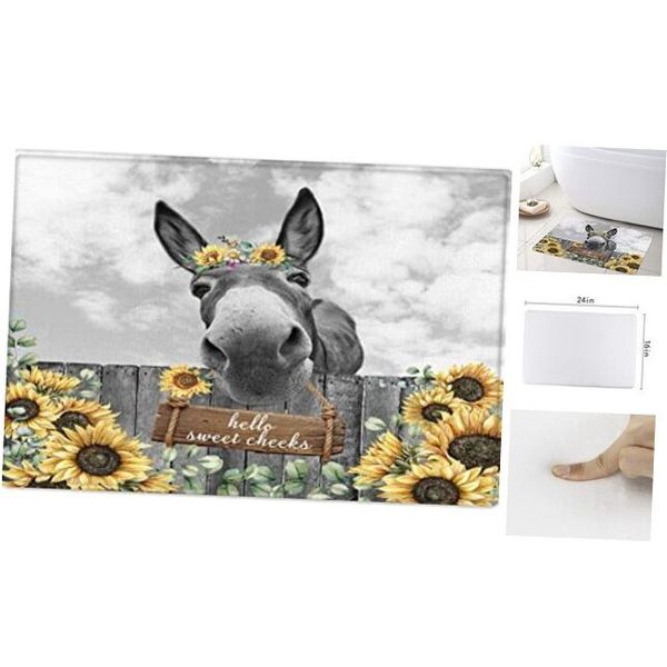 Farmhouse Donkey Bath Mat Rustic Yellow Floral Sunflower Bathroom Rugs for