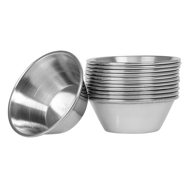 Tezzorio (12 Pack) Small Sauce Cups 1.5 oz, Commercial Grade Stainless Steel Dipping Sauce Cups, Individual Condiment Cups/Portion Cups/Ramekins