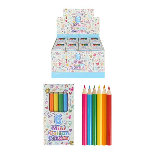 HENBRANDT 6x Mini Kids Colouring Pencils Pack of 6 Assorted Colours Children’s Stocking Fillers Wedding Activity Pack Birthday Loot Bag Party Favours Boys and Girls Unisex
