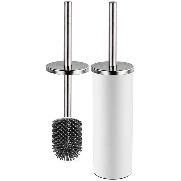 Bingobang Toilet Brush and Holder,Stainless Steel Lid Handle,Silicone Deep Cleaner Toilet Brushes with Quick Drying Holder Set for Bathroom Toilet(White)