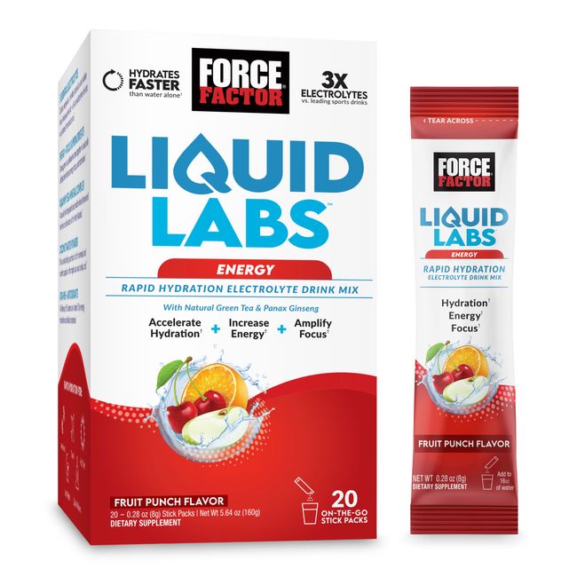 Force Factor Liquid Labs Energy Drink, Electrolytes Powder, Hydration Packets