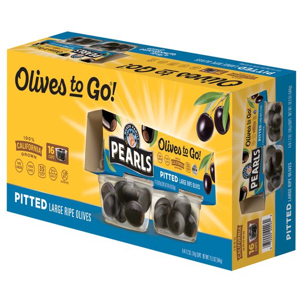 Pearls Olives To Go, Large Ripe Pitted, Black Olives, 1.2 oz, 16-Cups,Gluten-free