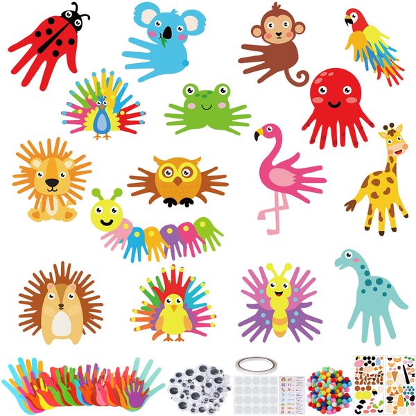 Sumind 16 Sets Arts and Crafts Kits for Kids Ages 3-5 Toddlers Craft Kit for Preschoolers Kindergarten Elementary Animal Handprint Educational Learning Easy Sunday School Classroom Birthday Supplies