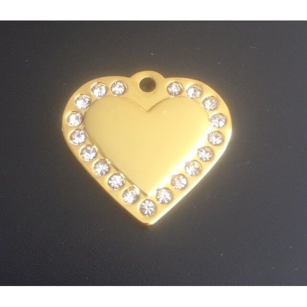 *SMALL* GOLD DIAMANTE HEART Engraved Cat / Dog / Pet ID tag GLAMOUR / BLING