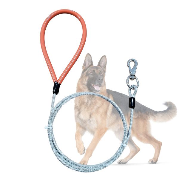 Mi Metty Dog Leash for Dogs Up to 250 Pound,Heavy Duty Leash Made of Coated Wire Rope for Large and Medium Dogs,Dog Tie Out Cable with Soft Silicone Grip.Dog Chains【5 Feet Long- Transparent】