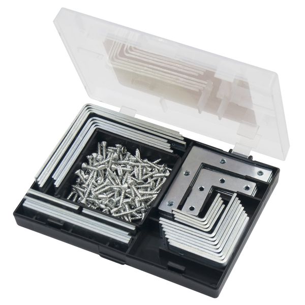 Amtech S6235 Bracket Repair Set with Assorted Angle Brackets and Flat Brackets for Wood, Plus Pozi Screws, 180pc