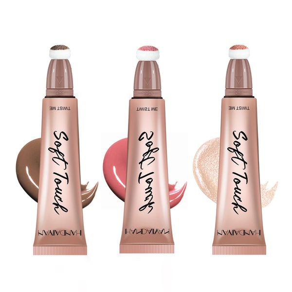 Flüssige Kontur Highlighter Liquid Blush Beauty Wand, Contour mit Kissen Applicator Face Bronzer Rouge Shimmer Bronze und Make-up Stick (3PCS)