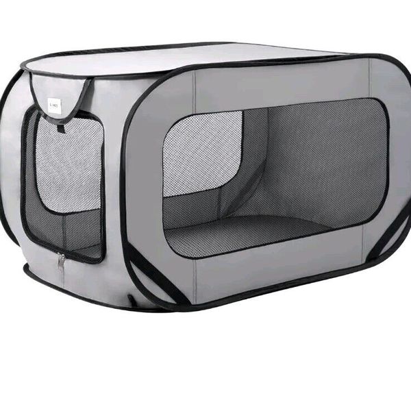 Love's Cabin 36in Portable Small Dog Kennel Tent Car Seat Grey New