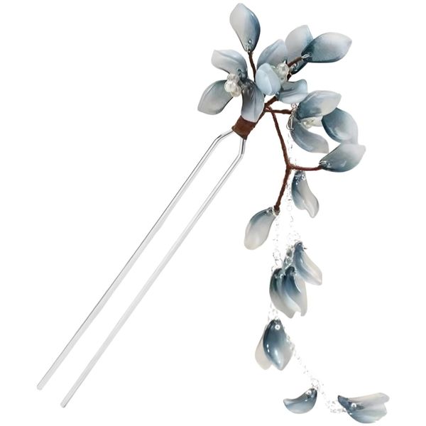 Hairpin, Elegant Chinese Hair Pins (5.9 x 2 x 0.4 Inches), Chinese Hair Accessories with Metal Flower for Bun Hairstyles, Ink Style Hair Flower Pins with Tassel Design for Women Girls Classical Looks