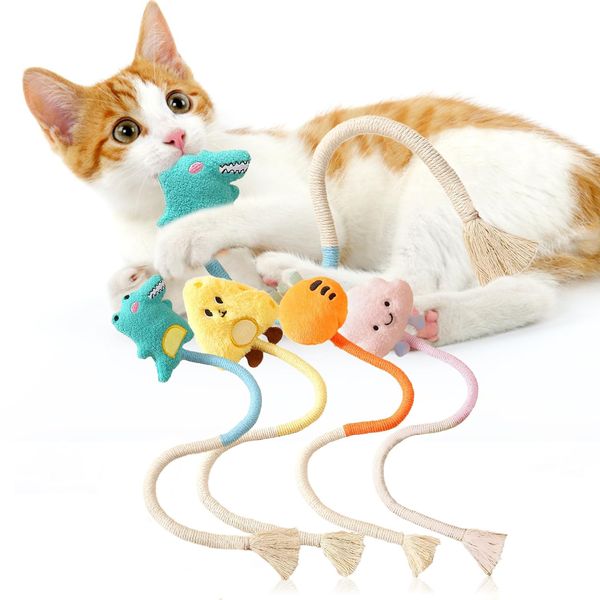 SUPERPAWS Anti-Bite Catnip Toy Set-Cat Chew Toy for Indoor Cats,Cleans Teeth,Promotes Digestion, Interactive Kicking Cat Toys,Cat Chew Rope Toy-Kitten & Cat Accessories - Pack of 4