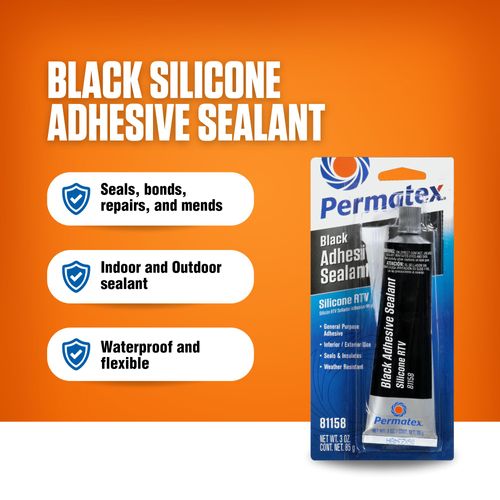Permatex 81158 Black Silicone Adhesive Sealant, 3 oz. Tube, Pack of 1